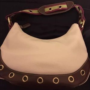 TOMMY HILFIGER Vegan Faux Leather Shoulder Bag Metal Eyelet Trim Web Strap CDW